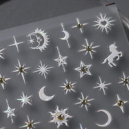 Tensor Nail Art Stickers Star Moon With Rhinestone Sticker Decals TL006 - Nail MAD