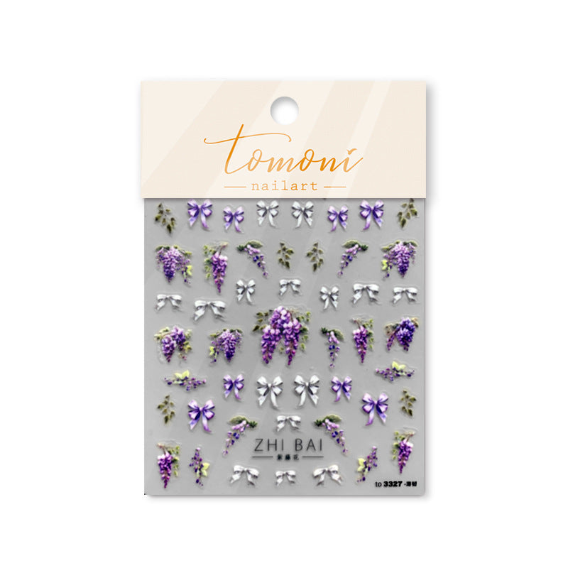 NailMAD Nail Art Stickers Lavender Flower Adhesive Embossed Wisteria Rose Sticker Decals to3309