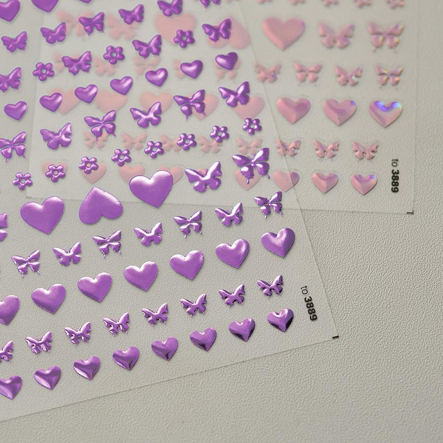 Laser Love Nail Art Stickers Adhesive Embossed Shiny Heart Sticker Decals for Valentine's Day