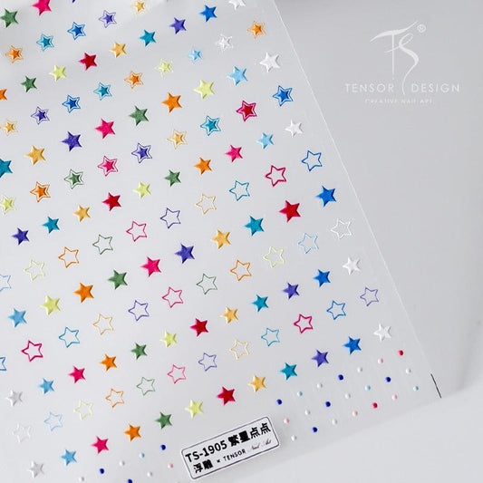 Tensor Nail Art Stickers Colorful Stars Love Heart Embossed Sticker Decals - Nail MAD