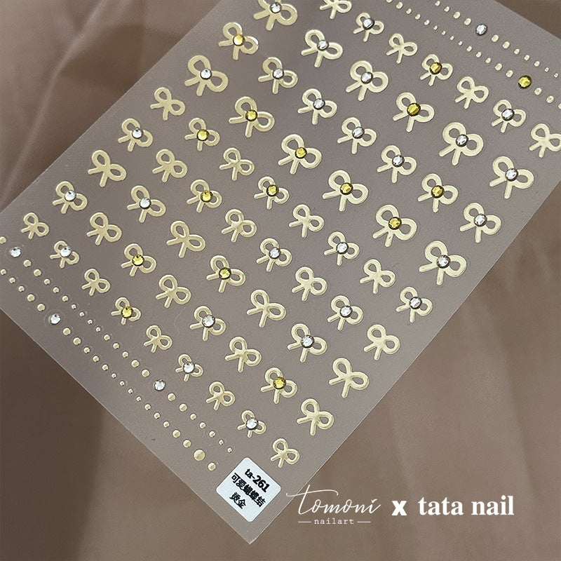 Bow With Rhinestone Pearl Nail Art Stickers Adhesive Embossed Sticker Decals TA256