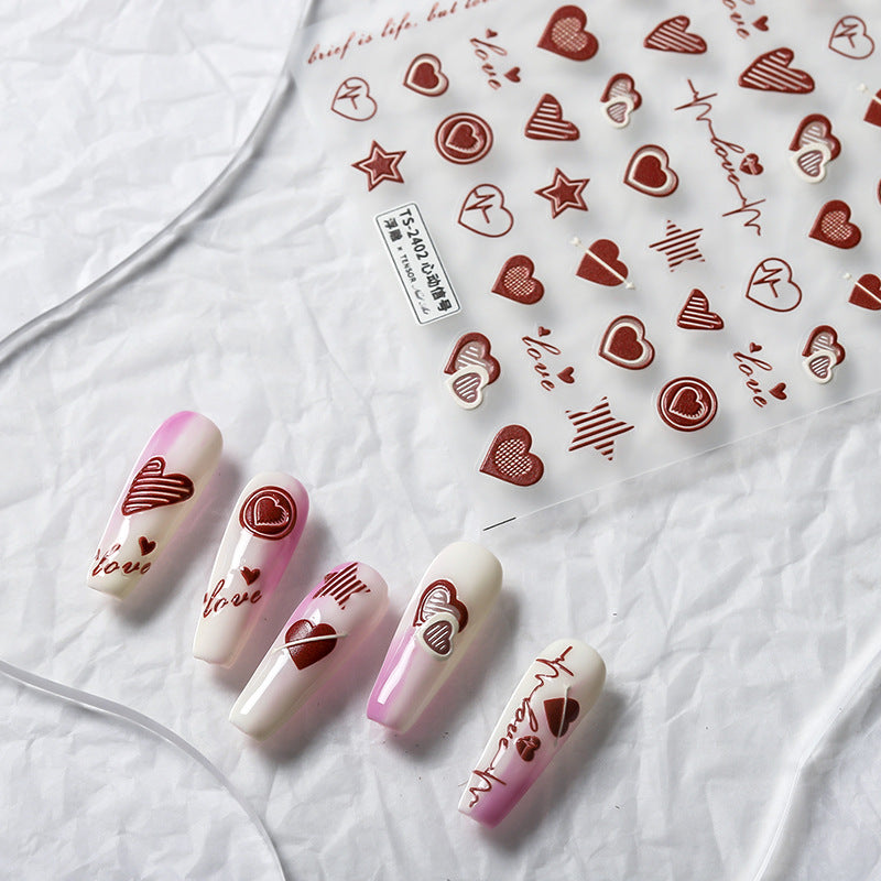 Tensor Nail Art Stickers Embossed Love Heart Sticker Decals TS2401 - Nail MAD