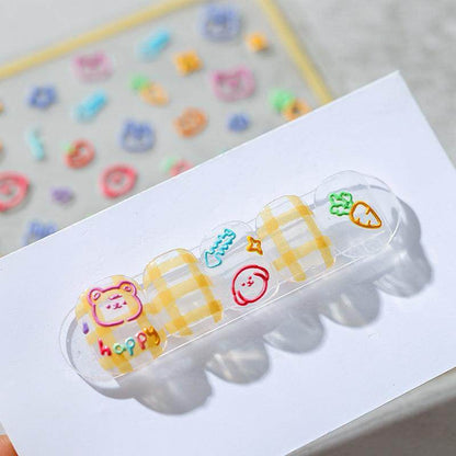 Kawaii Bear Nail Art Stickers Adhesive Slider Cute Cartoon Embossed Sticker Decals - Nail MAD