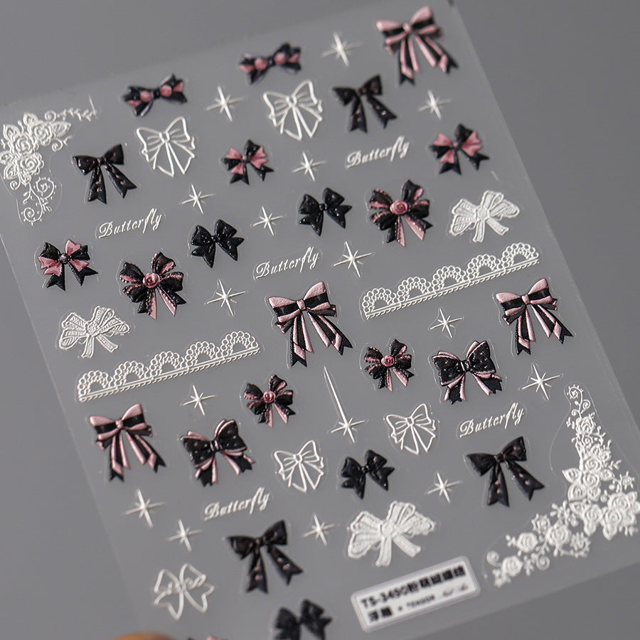 NailMAD Nail Art Stickers Adhesive Slider Embossed Bowknot Lace Sticker Decals TS3489 - Nail MAD