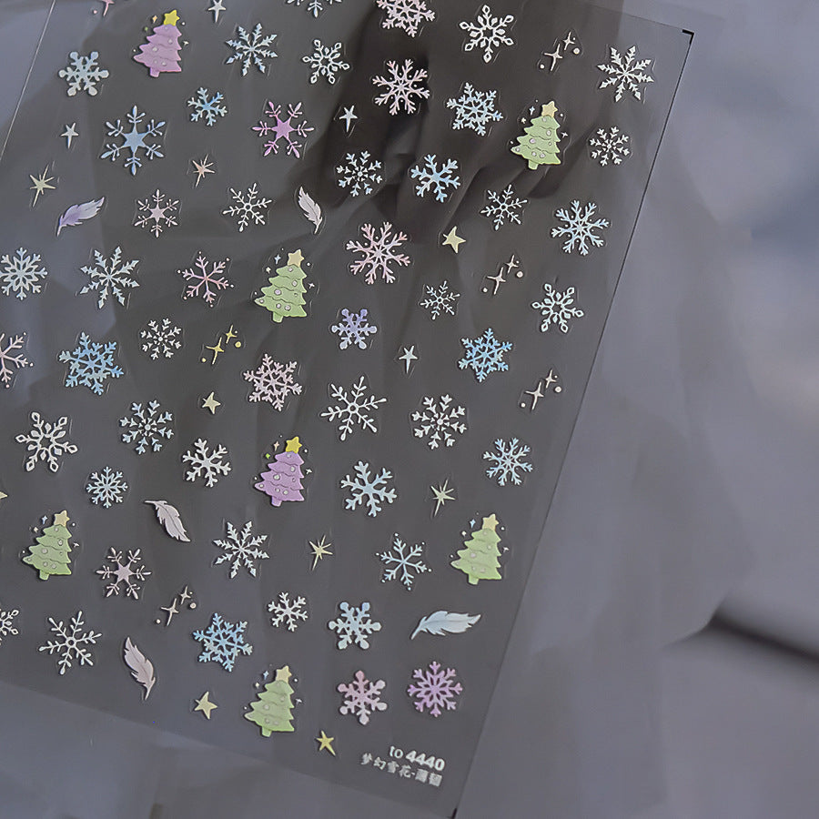 Pastel Snowflake Nail Art Stickers Adhesive Gradient Xmas Tree Sticker Decals to4440