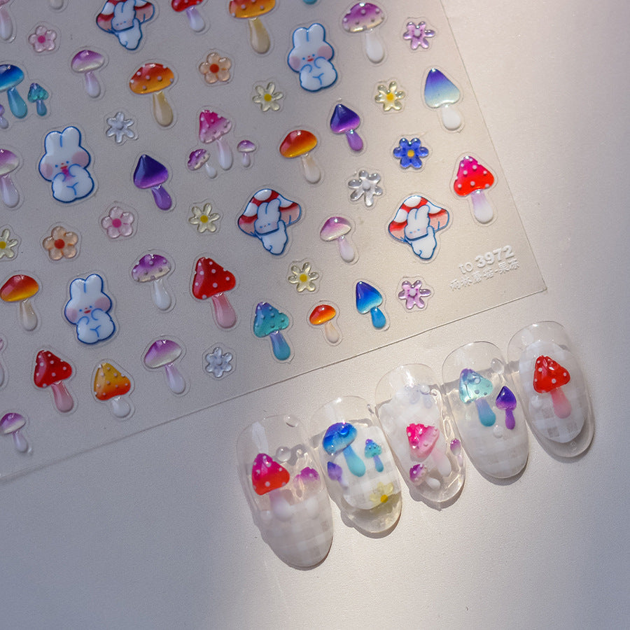 NailMAD Colorful Mushroom Nail Art Stickers Fantasy Forest Adhesive Embossed Sticker Decals to3972