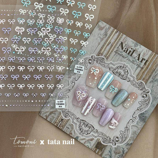 Bow With Rhinestone Pearl Nail Art Stickers Adhesive Embossed Sticker Decals TA256 - Nail MAD