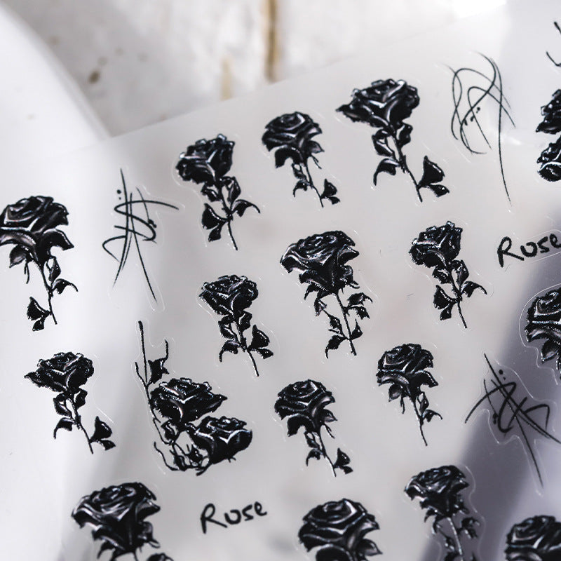 Tensor Nail Art Stickers Black Rose Sticker Decals - Nail MAD