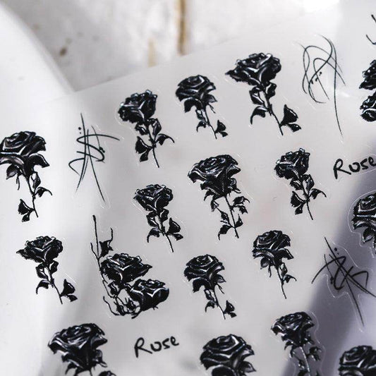 Nail Art Stickers Adhesive Slider Black Rose Sticker Decals - Nail MAD