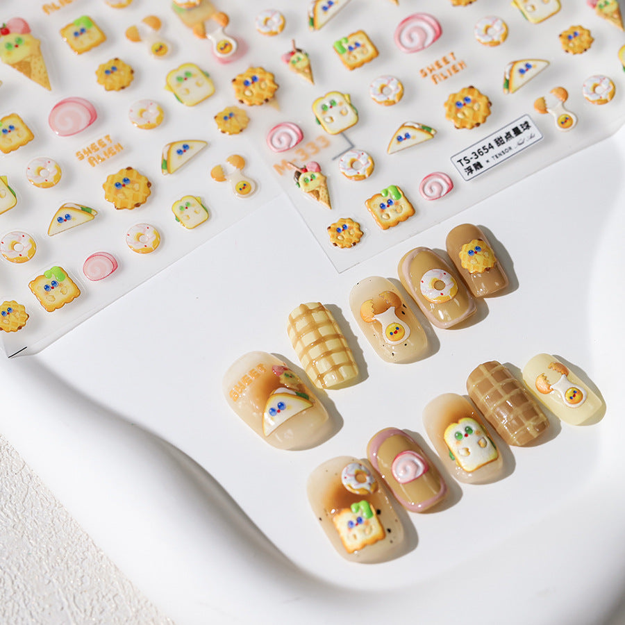 NailMAD Nail Art Stickers Adhesive Slider Sweet Desserts Embossed Sticker Decals TS3654 - Nail MAD