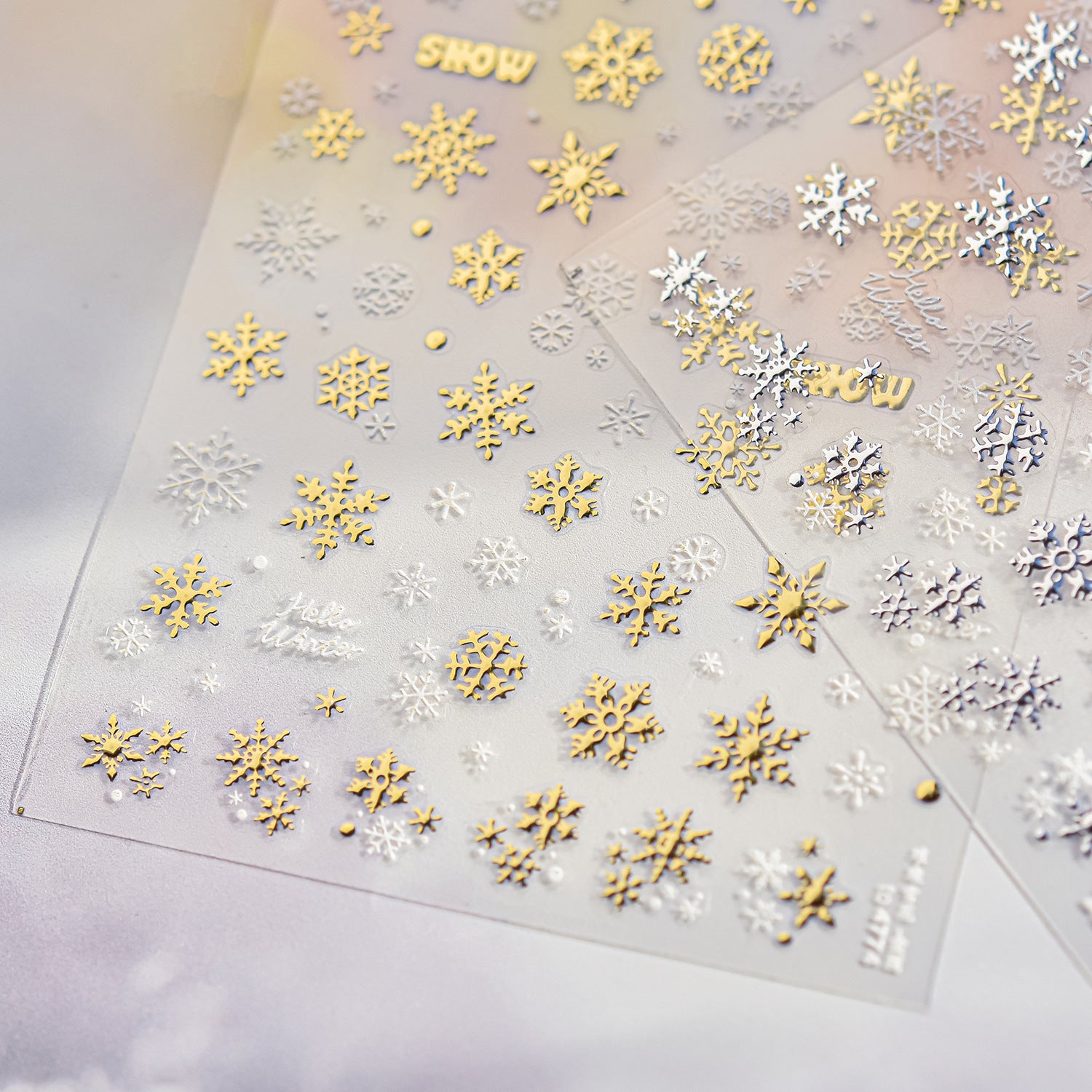 Shiny Glitter Snowflake Nail Art Stickers Adhesive Embossed Gold Snowflake Sticker Decals to4774