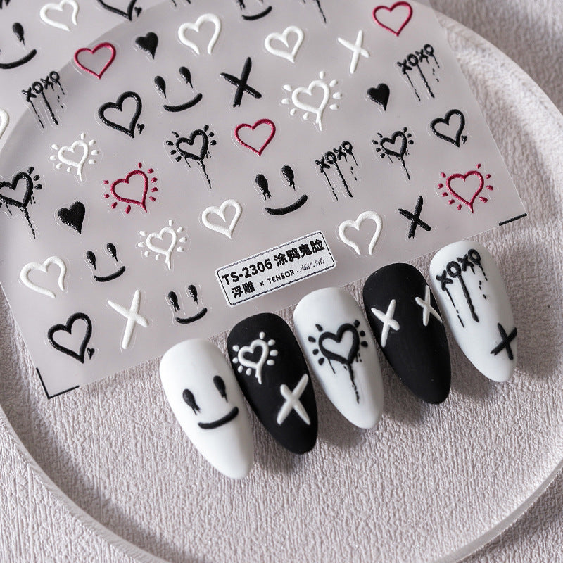 Tensor Nail Art Stickers Graffiti Ghost Face Embossed Sticker Decals - Nail MAD