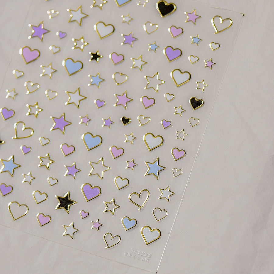 Stars Love Heart Nail Art Stickers Metal Colors Effect Adhesive Embossed Sticker Decals to3833