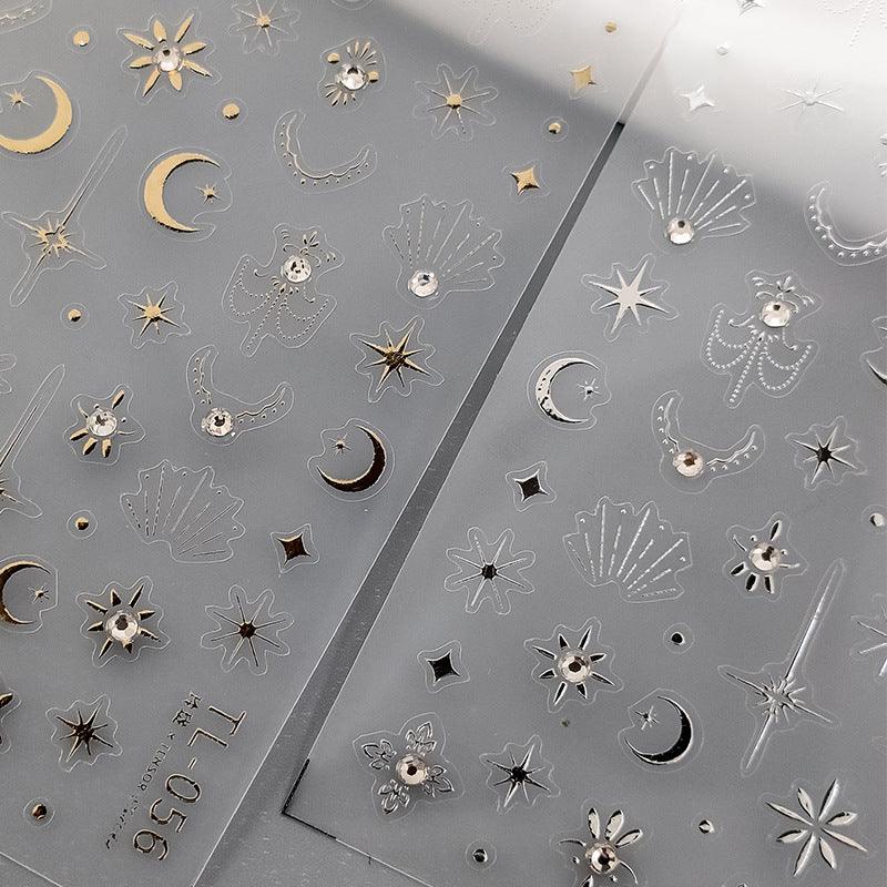 Tensor Nail Art Stickers Gold Silver Stars Moon Embossed Sticker Decals TL056 - Nail MAD