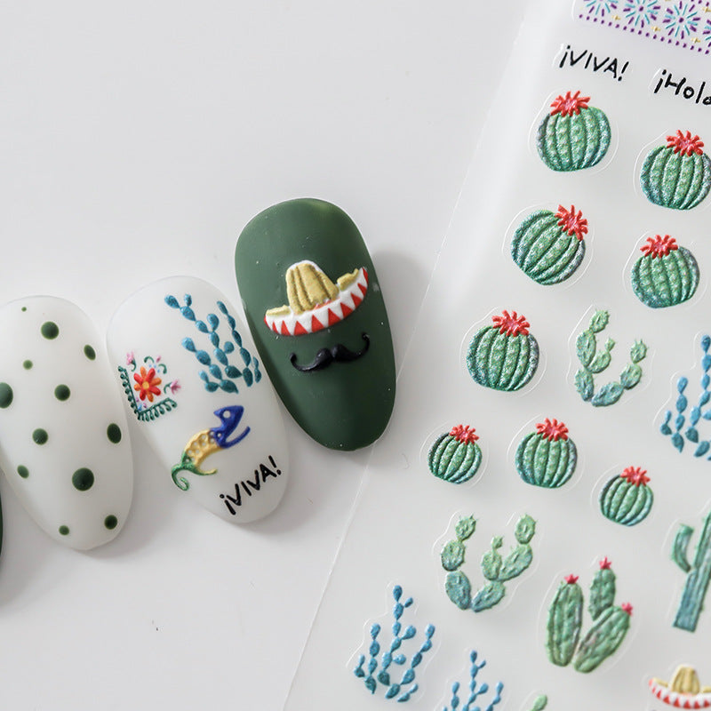 NailMAD Nail Art Stickers Adhesive Slider Embossed Cactus Plant Sticker Decals TS2183 - Nail MAD