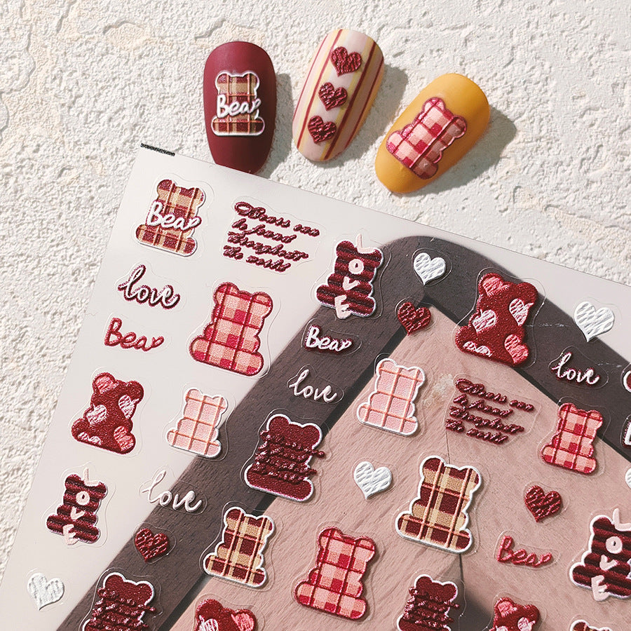 NailMAD Nail Art Stickers Adhesive Slider Embossed Love Bear Sticker Decals TS3580 - Nail MAD