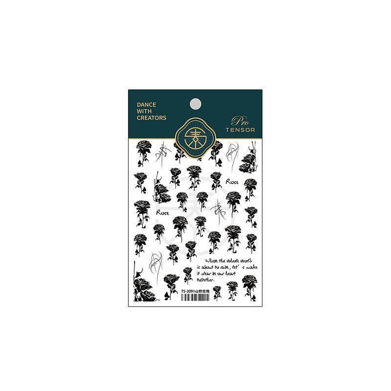 Nail Art Stickers Adhesive Slider Black Rose Sticker Decals - Nail MAD