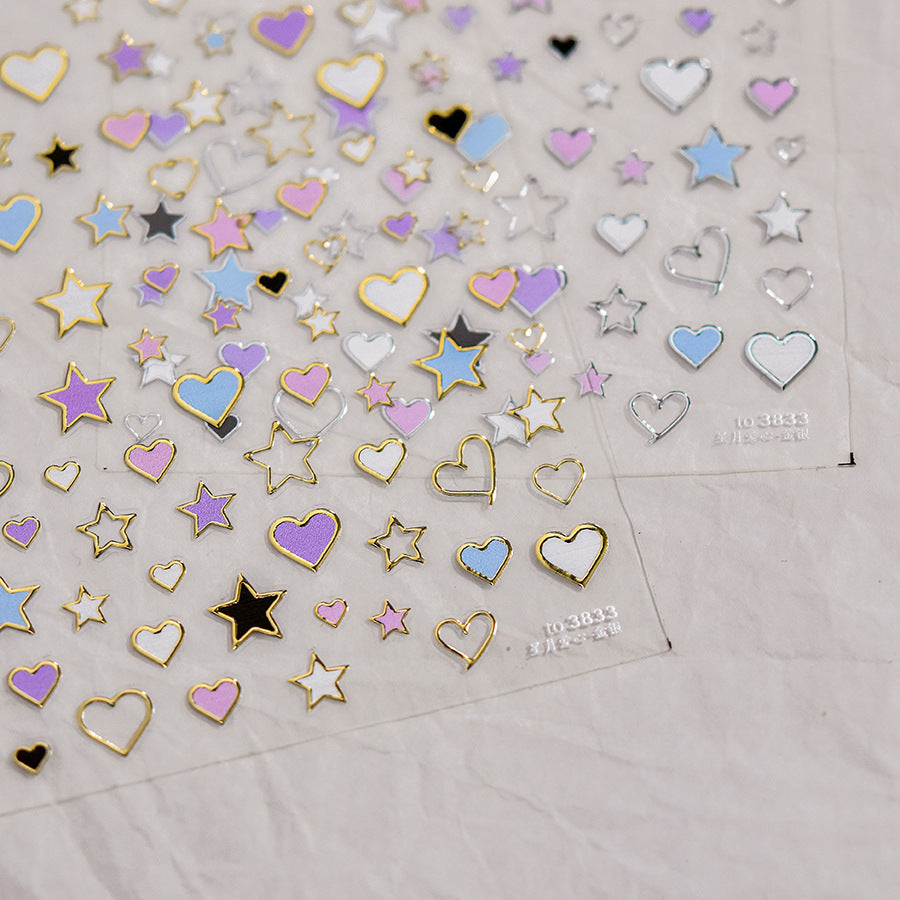 Stars Love Heart Nail Art Stickers Metal Colors Effect Adhesive Embossed Sticker Decals to3833