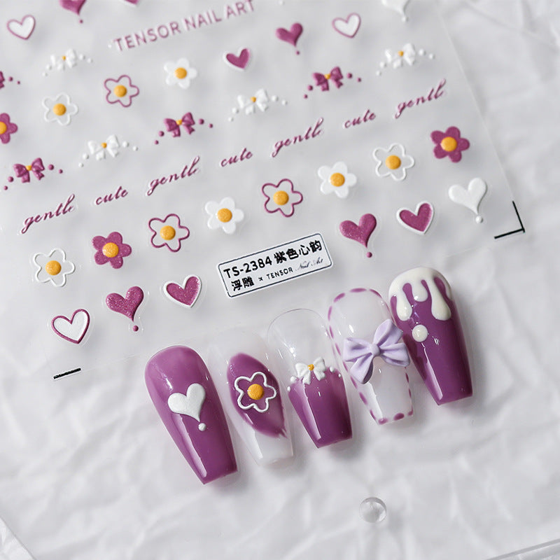 Tensor Nail Art Stickers Embossed Flower Heart Sticker Decals TS2383 - Nail MAD