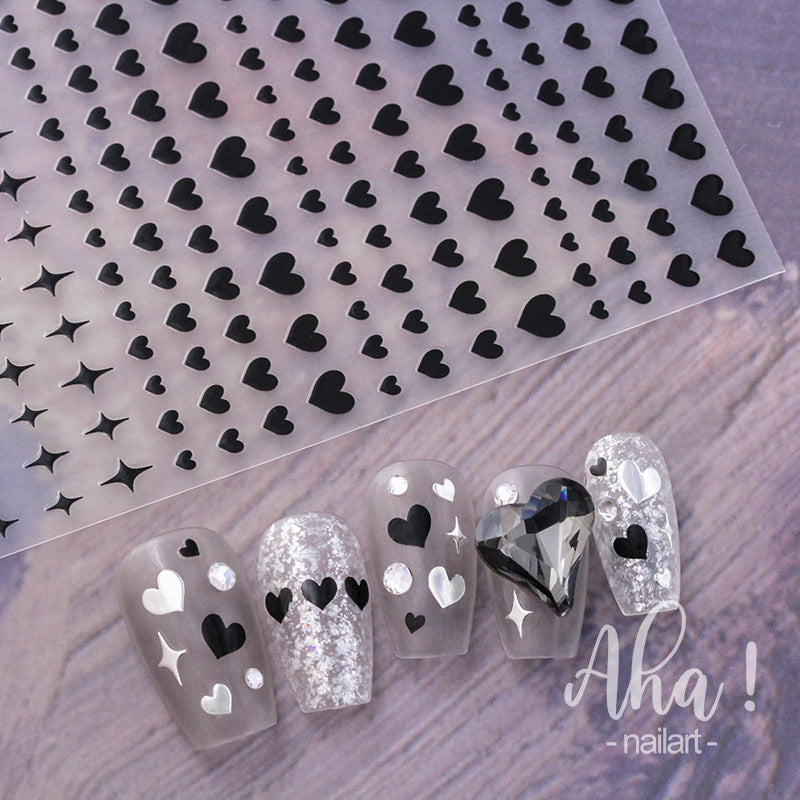 Nail Art Stickers 3D Love Heart Sticker Decals Metal Star Nail Adhesive Stickers Aha