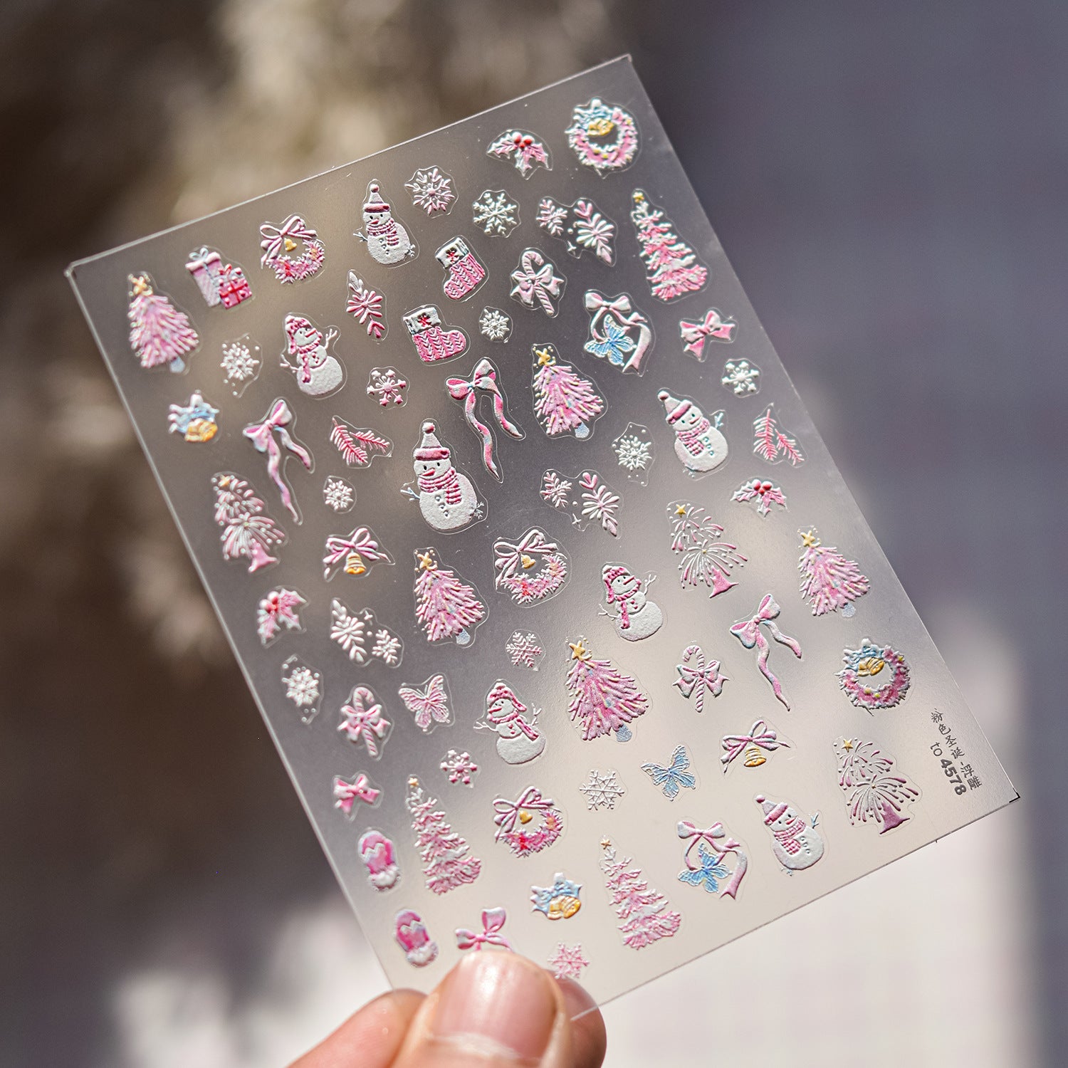 Pink Snowman Nail Art Stickers Adhesive Winter Snowflake Embossed Sticker Decals to4578