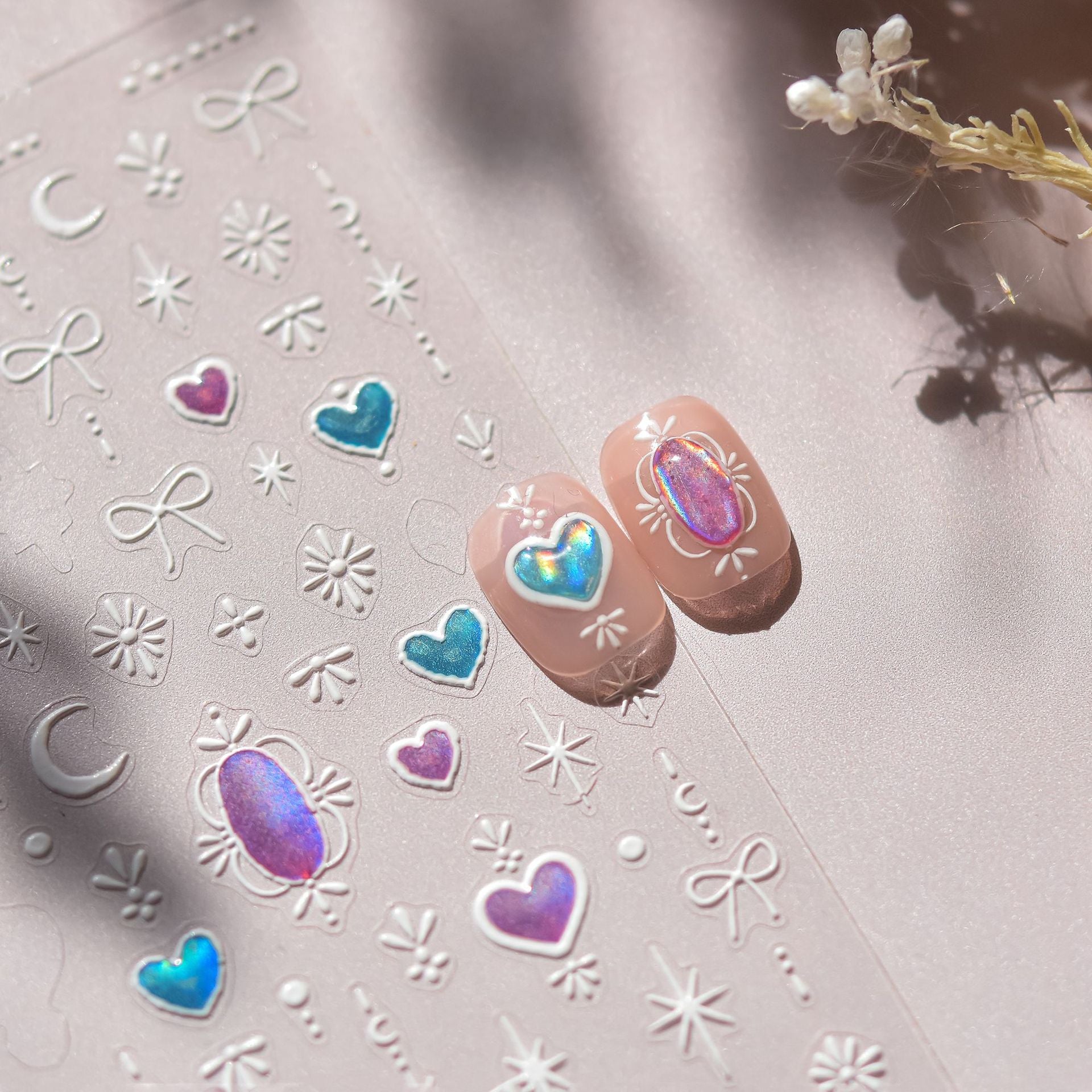 Shinly Love Heart Nail Art Stickers Adhesive Embossed Star Moon Sticker Decals to3913