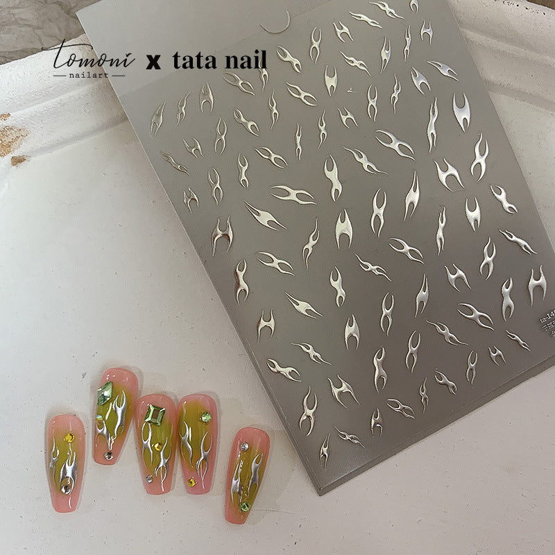 NailMAD Metal Flame Nail Art Stickers Adhesive Embossed Fire Chain Sticker Decals toa146