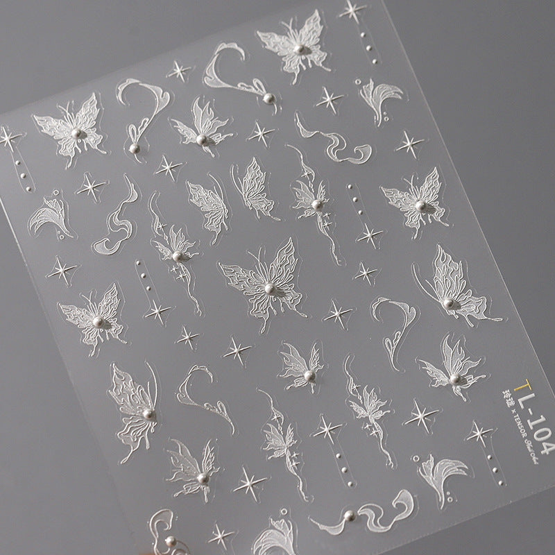 NailMAD Nail Art Stickers Adhesive Slider Embossed Butterfly with Beads Sticker Decals TL104 - Nail MAD