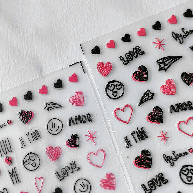 Tensor Nail Art Stickers Embossed Love Heart Sticker Decals TS2729 - Nail MAD