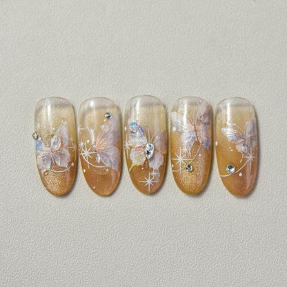 Aurora Shell Light Butterfly Nail Stickers 5D Embossed Pink Wings Nail Decals Nail Accessories to3638 - Nail MAD