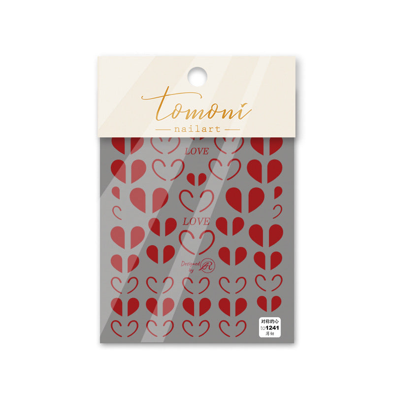 Valentines Nail Art Stickers Red Symmetrical Love Heart Design Adhesive Sticker Decals to1241