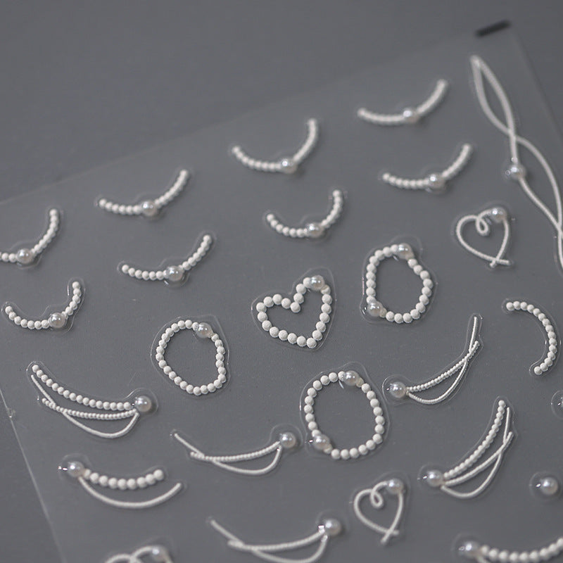 NailMAD Nail Art Stickers Adhesive Embossed Pearl Necklace Sticker Decals TL013