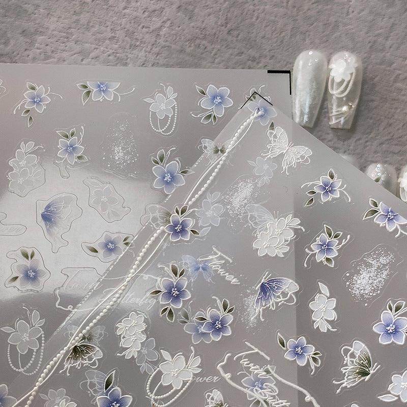 Nail Art Stickers Adhesive Slider Butterfly Flower Embossed Sticker Decals - Nail MAD