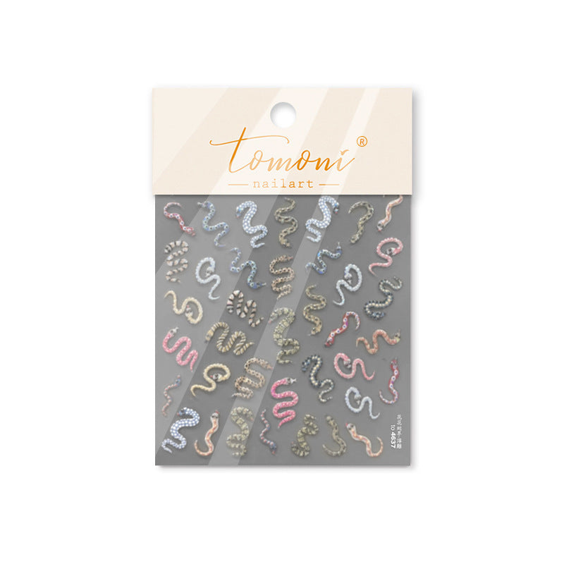 Nail Art Stickers Colorful Snake Adhesive Embossed Nail Sticker Decals to4637