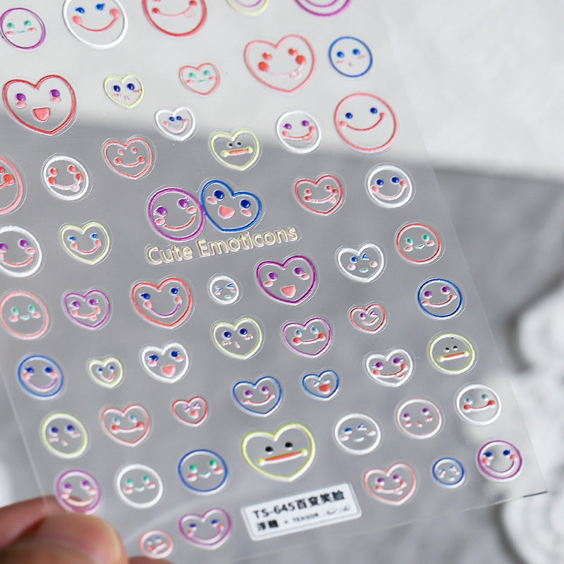 Tensor Nail Art Stickers Heart Smile Face Embossed Sticker Decals - Nail MAD