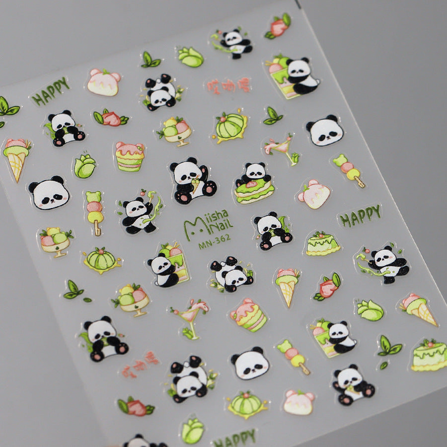 NailMAD Nail Art Stickers Adhesive Slider Embossed Panda Sticker Decals MN362 - Nail MAD