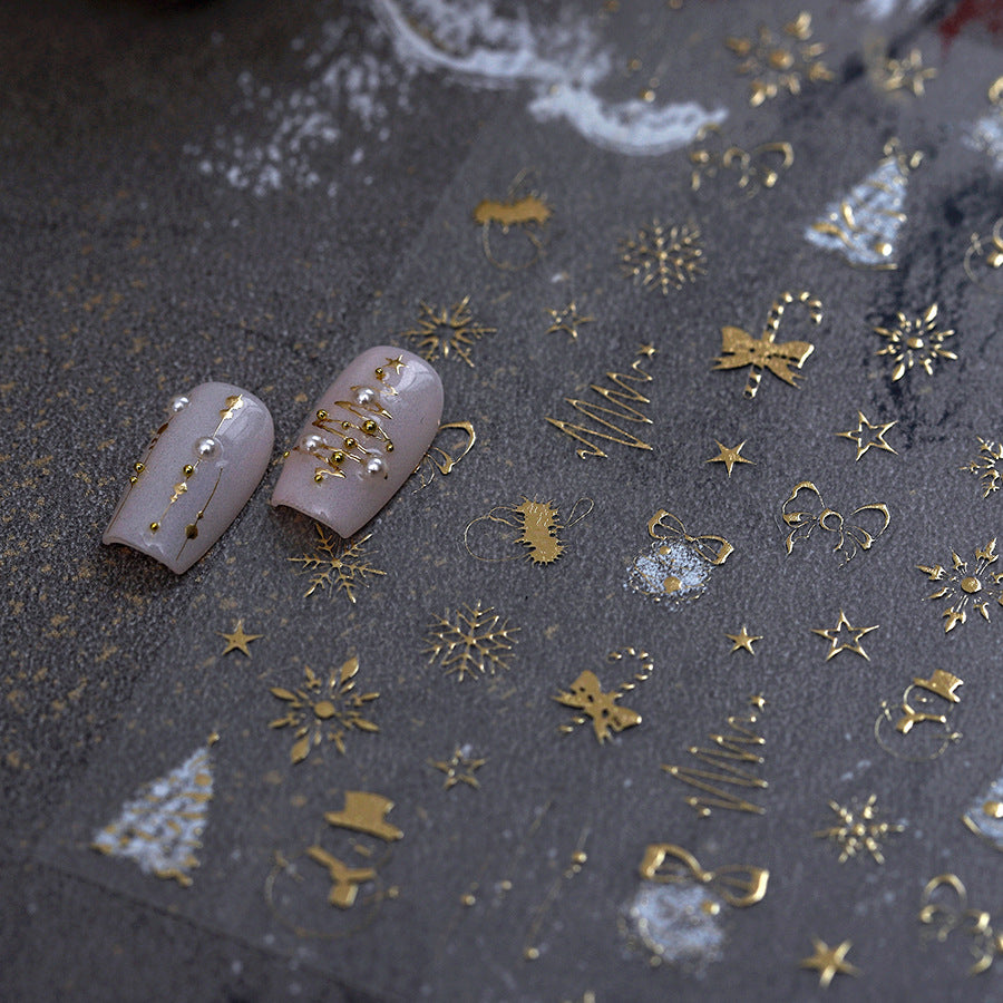 Gold Nail Art Stickers Christmas Snowflake Adhesive Embossed Nail Sticker Decals M235