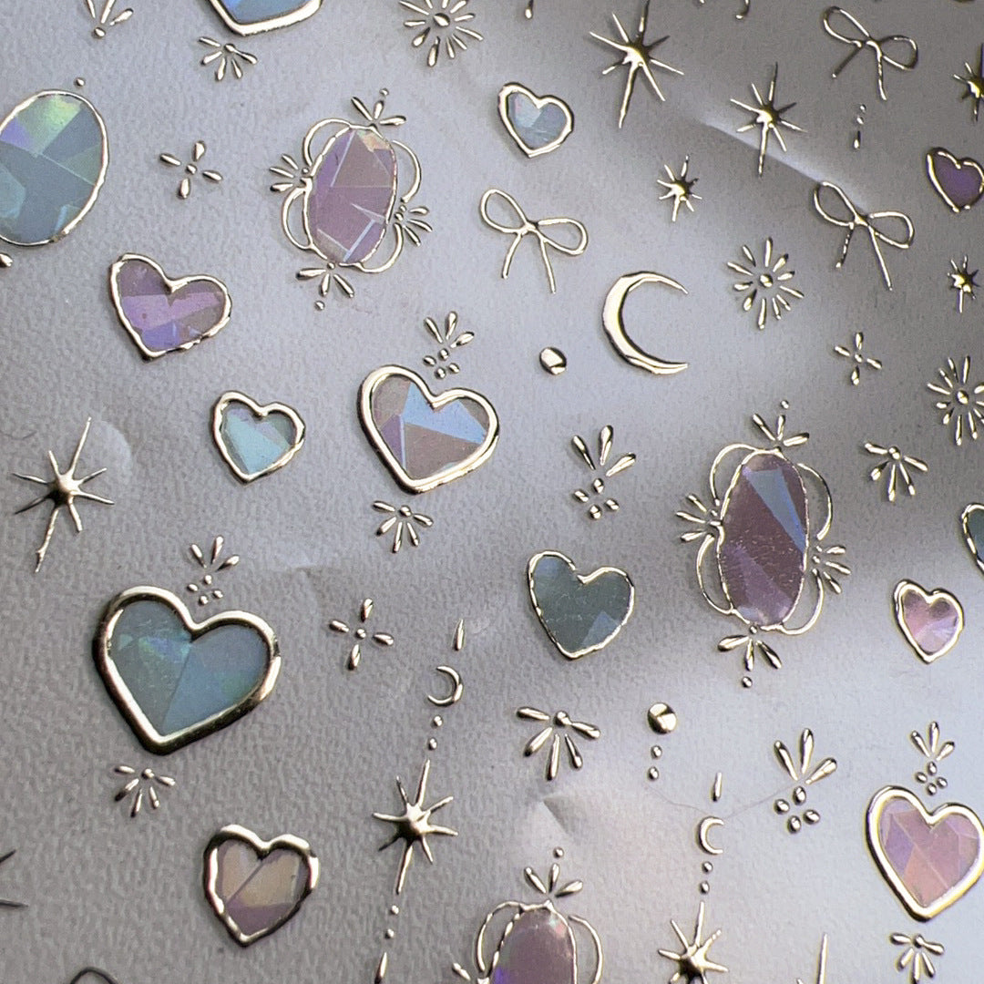 Shinly Love Heart Nail Art Stickers Adhesive Embossed Star Moon Sticker Decals to3913