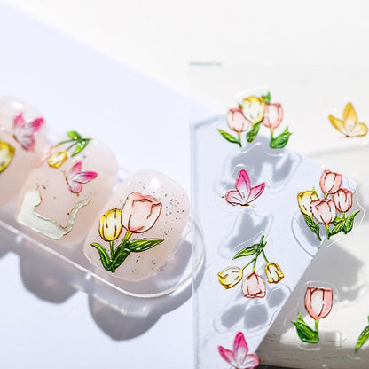 Tensor Nail Art Stickers Pink Tulips Sticker Decals - Nail MAD