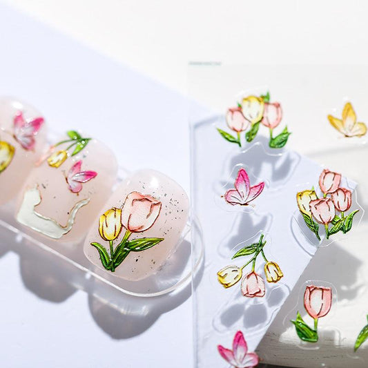 Tensor Nail Art Stickers Pink Tulips Sticker Decals - Nail MAD