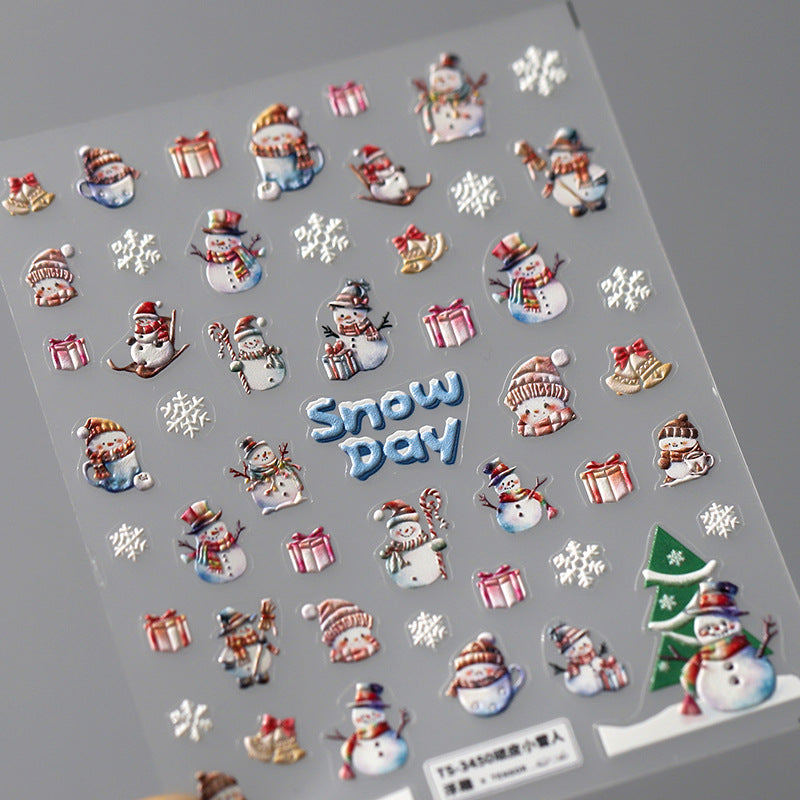 NailMAD Nail Art Stickers Adhesive Slider Embossed Xmas Snowman Sticker Decals TS3449 - Nail MAD