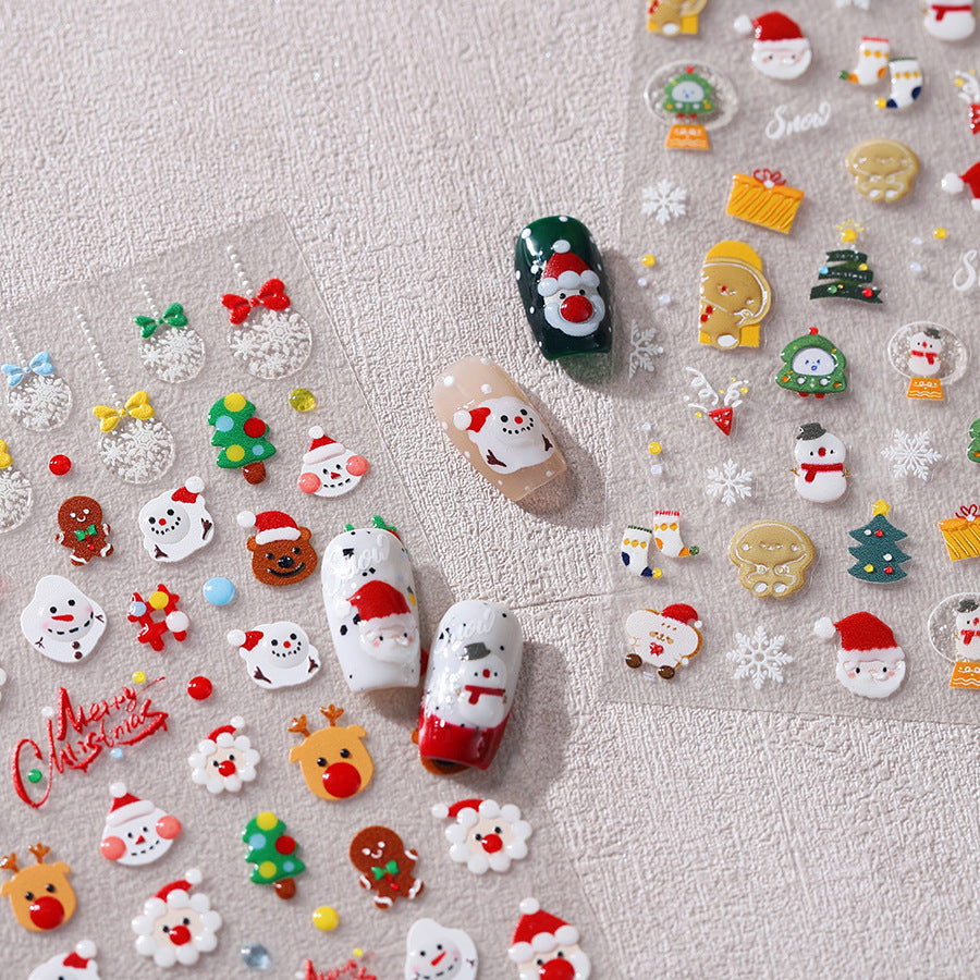 Santa Clause Nail Art Stickers Adhesive Snowman Embossed Sticker Decals M701