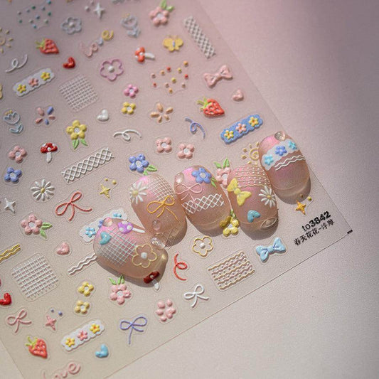 Kawaii Animals Nail Art Stickers Adhesive Embossed Flower Cupcale Sticker Decals to3842 - Nail MAD