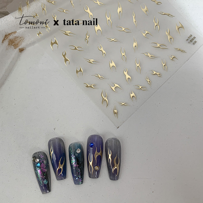 NailMAD Metal Flame Nail Art Stickers Adhesive Embossed Fire Chain Sticker Decals toa146