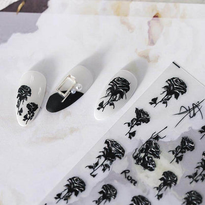 Nail Art Stickers Adhesive Slider Black Rose Sticker Decals - Nail MAD
