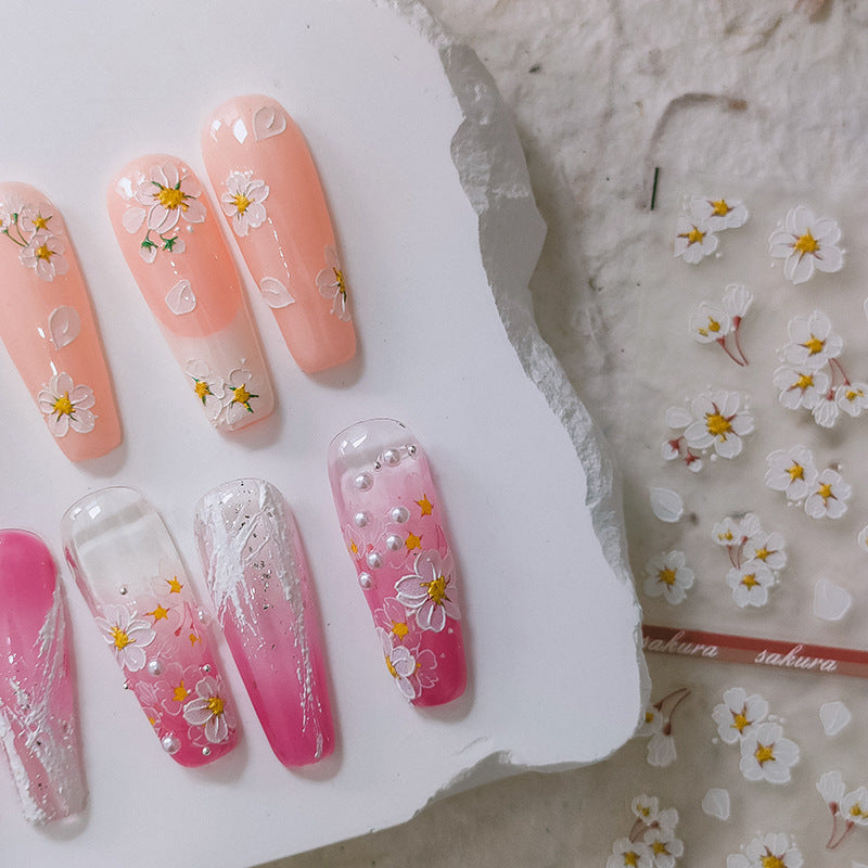 Tensor Nail Art Stickers Cherry Sakura Flower Embossed Sticker Decals - Nail MAD