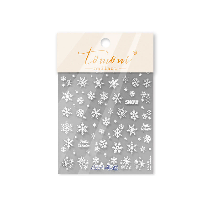 Shiny Glitter Snowflake Nail Art Stickers Adhesive Embossed Gold Snowflake Sticker Decals to4774