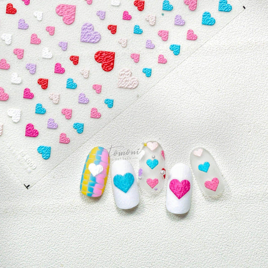 Colorful Love Heart Nail Art Stickers Valentines Adhesive Embossed Sticker Decals to2009 - Nail MAD