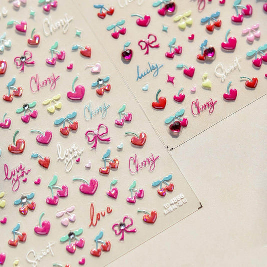 Cherry Love Nail Art Stickers Adhesive Embossed Love Heart Sticker Decals for Valentine's Day - Nail MAD