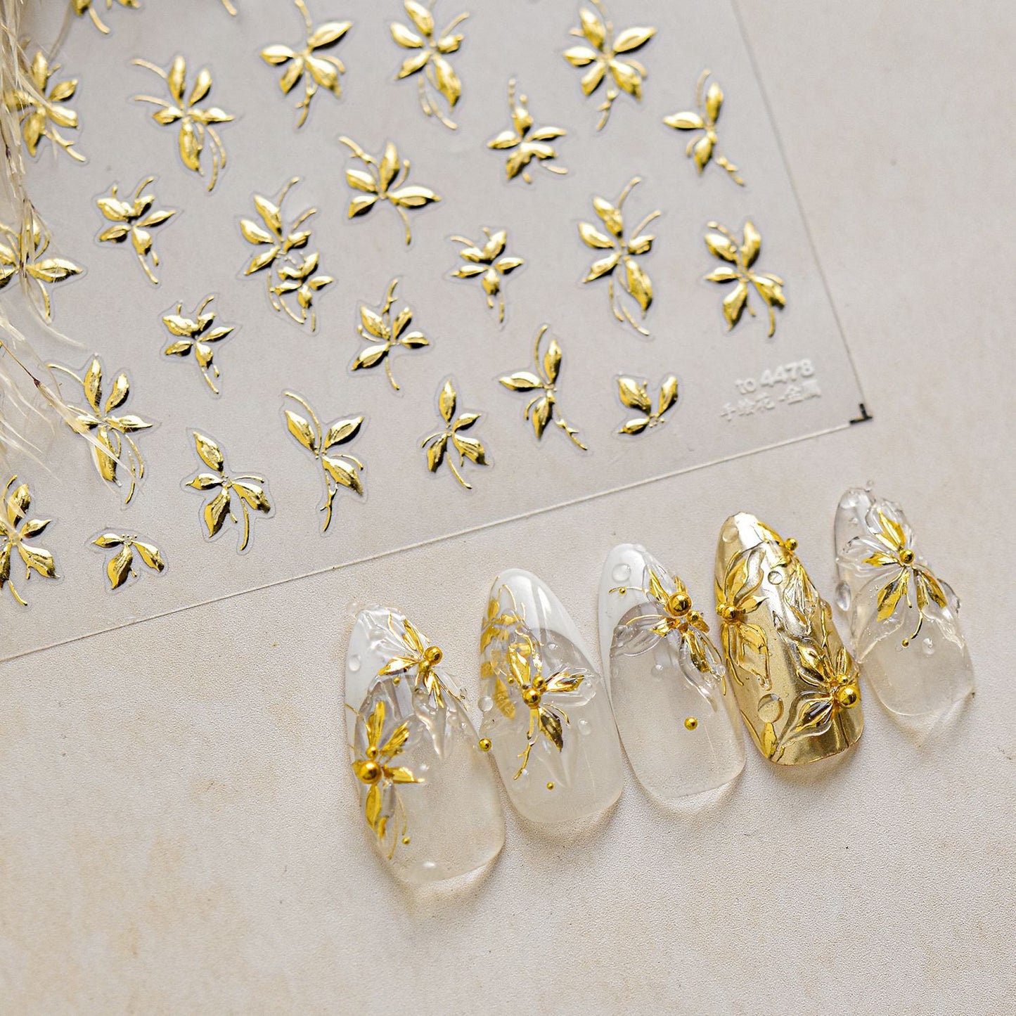 Gold Leaf Nail Art Stickers Metal Effect Adhesive Embossed Sticker Decals to4478